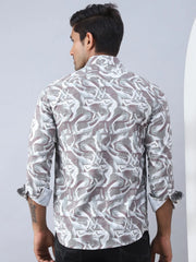 Abstract Printed Cotton Casual Shirt For Men-SF-979Brown