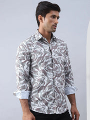 Abstract Printed Cotton Casual Shirt For Men-SF-979Brown