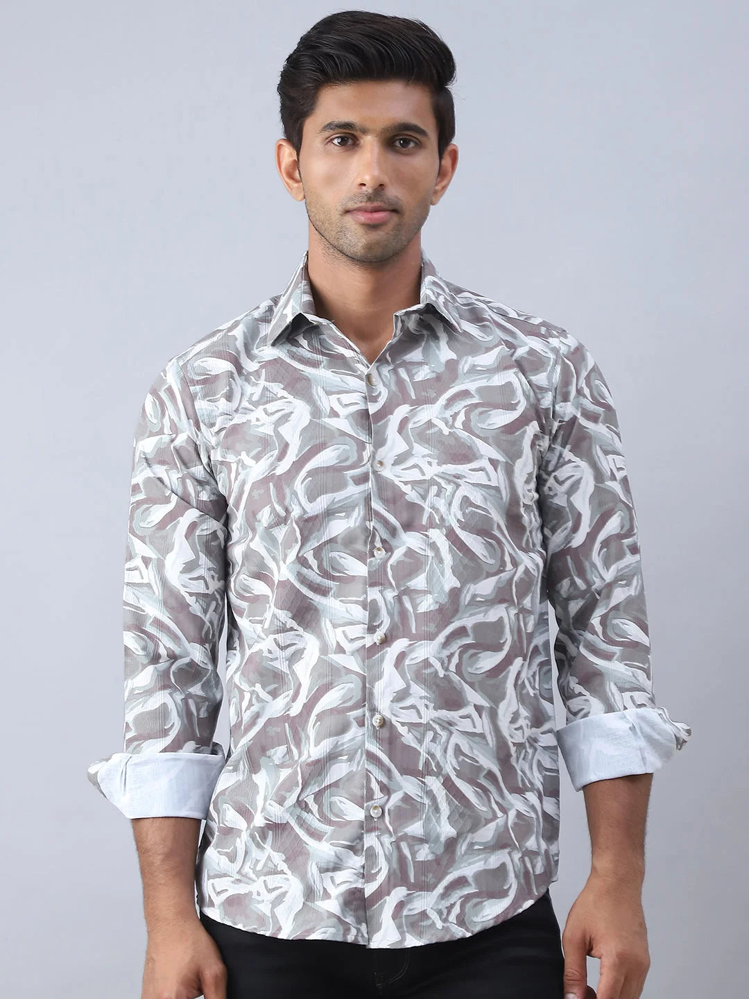 Abstract Printed Cotton Mens Shirt - Brown Casual Shirt