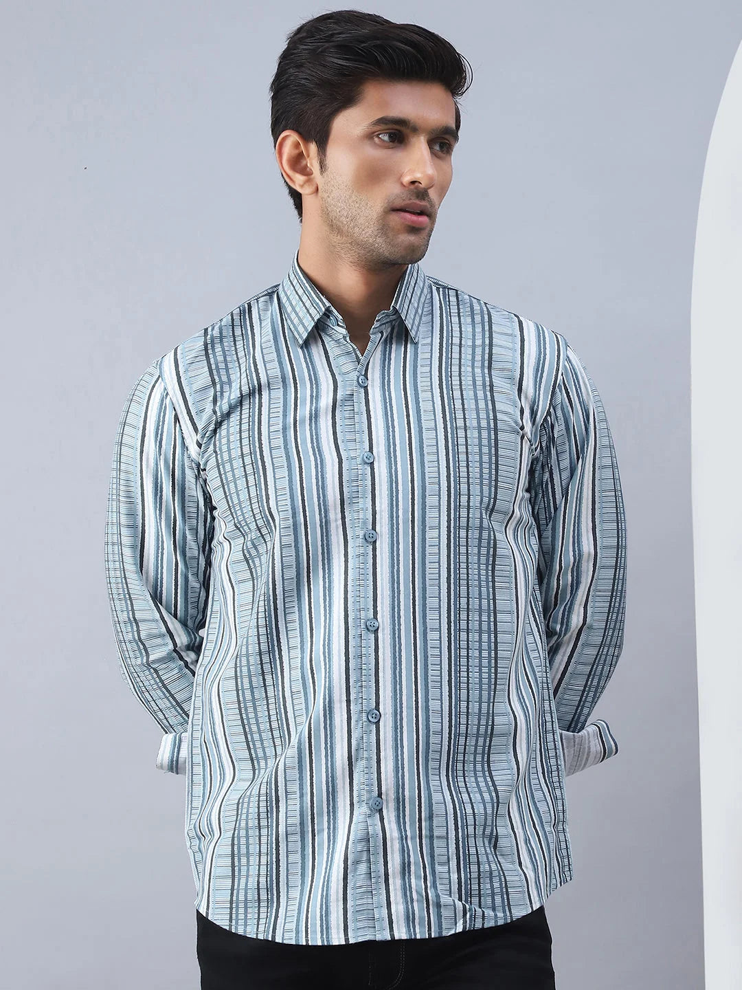 Striped Cotton Mens Shirt - Blue Casual Shirt | Shop Now