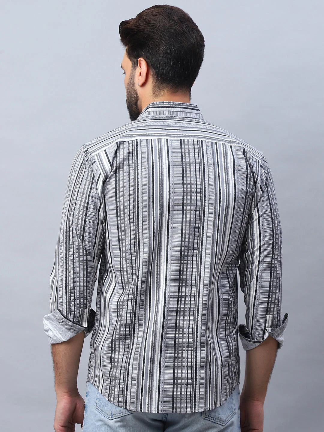 Striped Cotton Mens Shirt - Grey Casual Shirt for Men