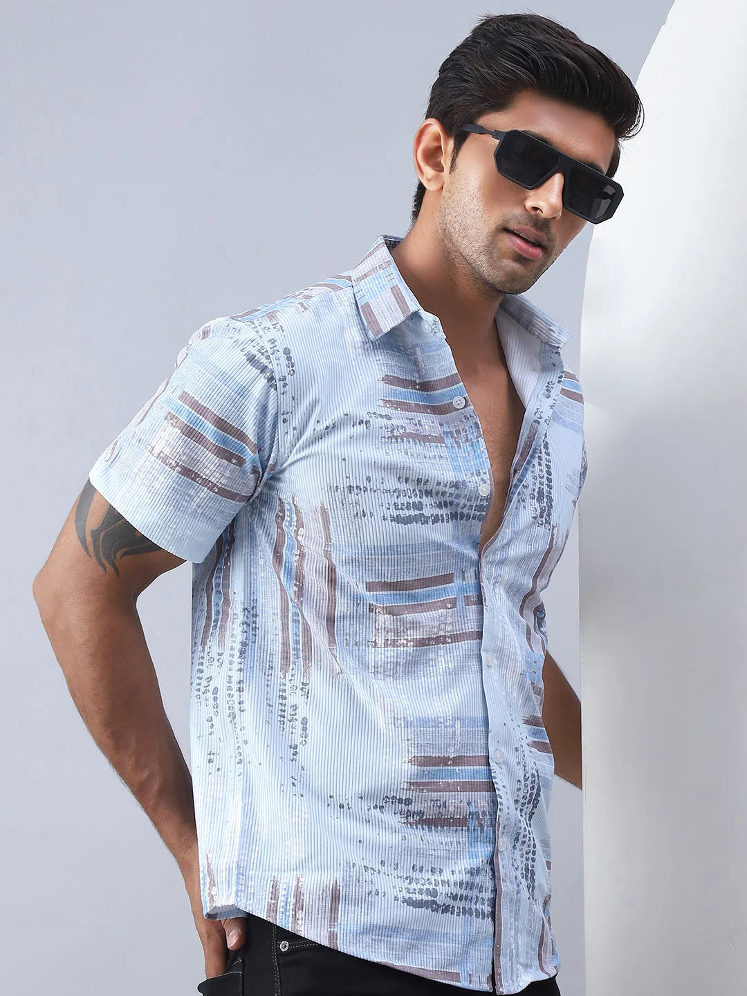 Printed Casual Shirt for Men-SF-981Blue
