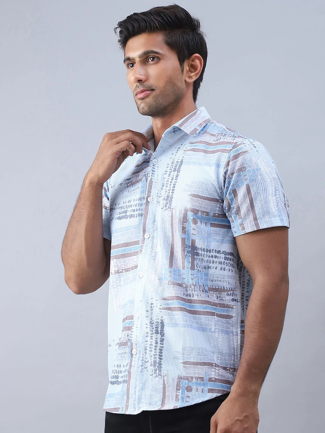 Printed Blue Cotton Shirt - Stylish Mens Shirt | StyleForward
