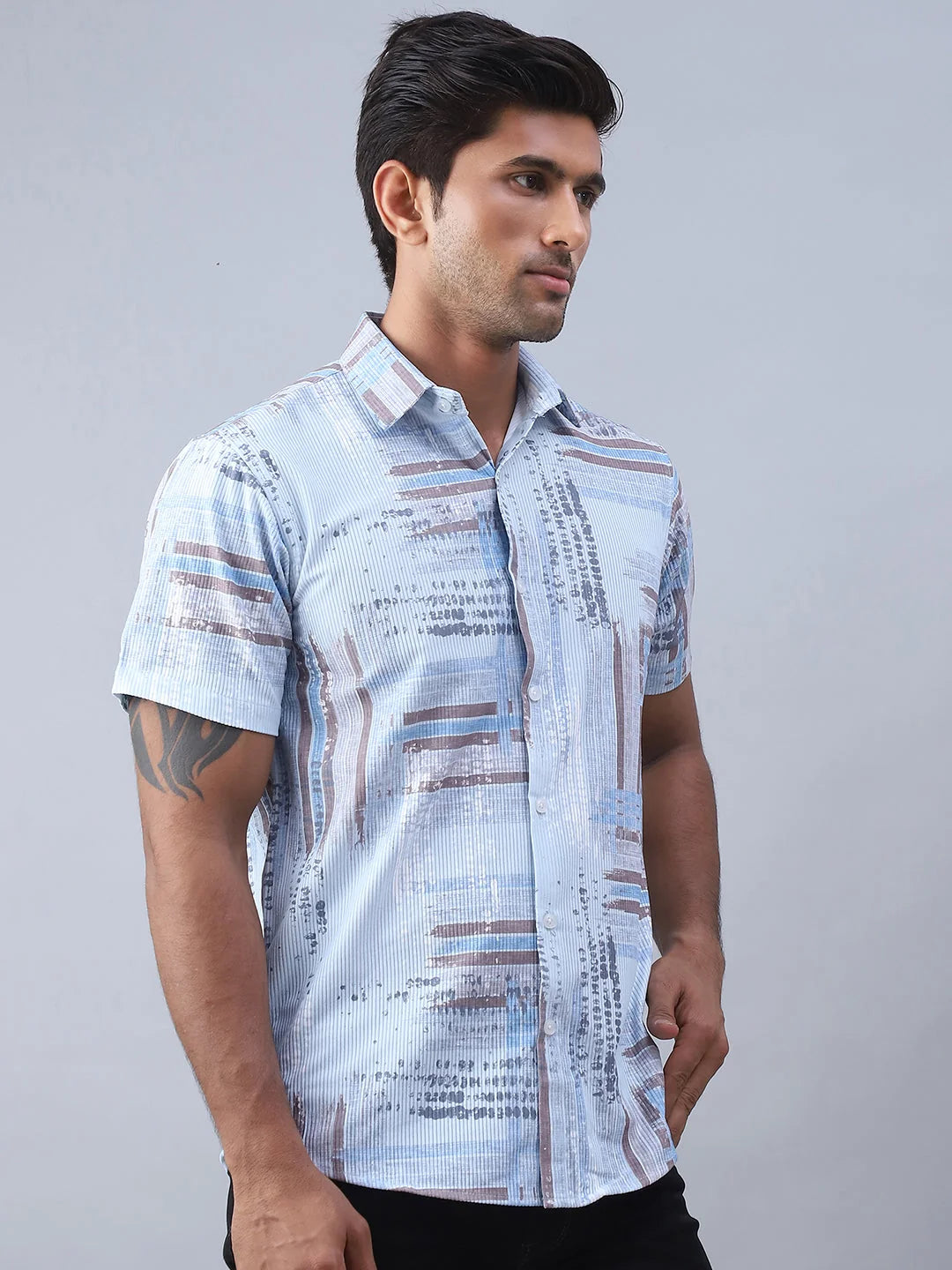 Printed Blue Cotton Shirt - Stylish Mens Shirt | StyleForward