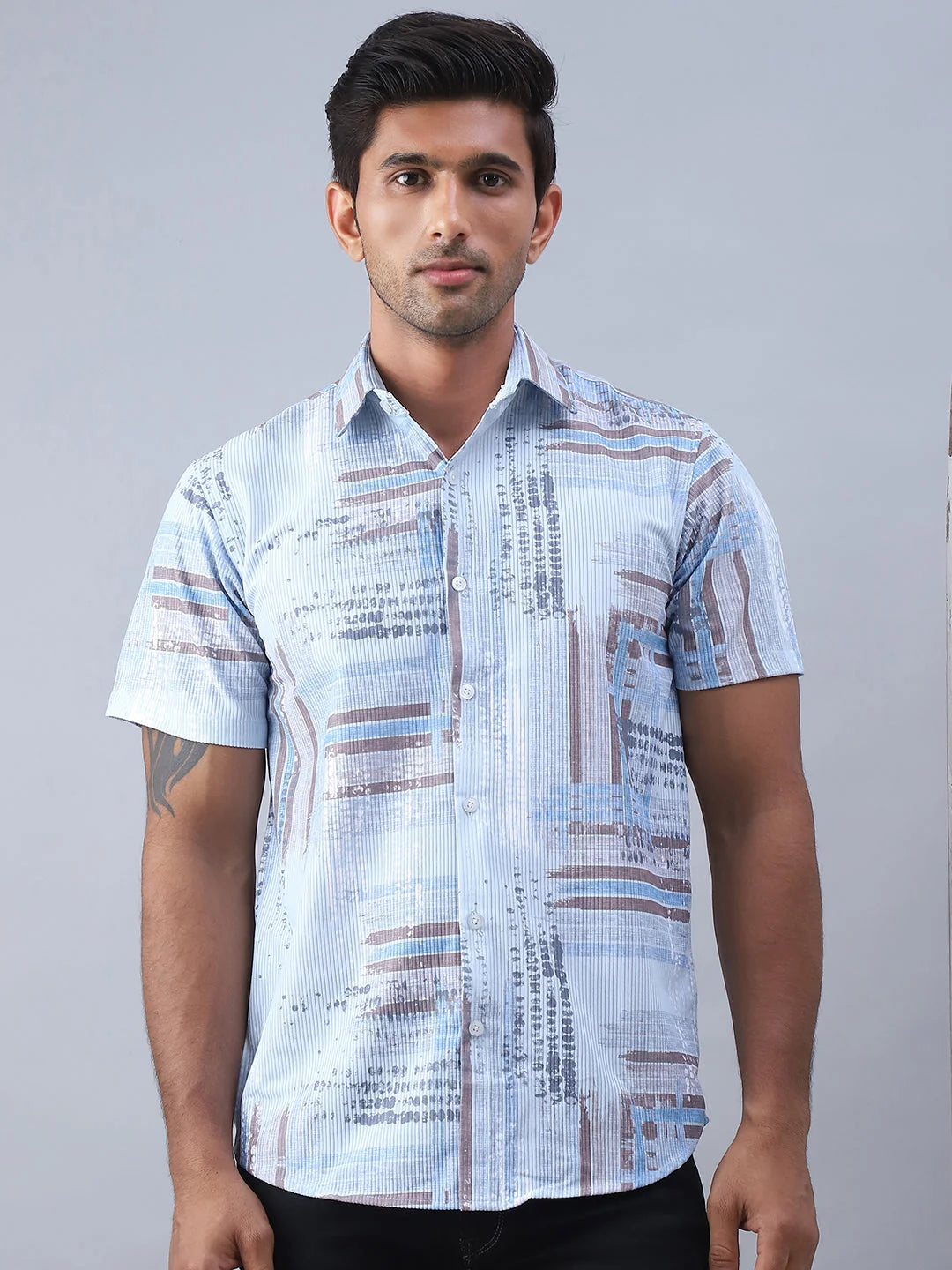 Printed Blue Cotton Shirt - Stylish Mens Shirt | StyleForward