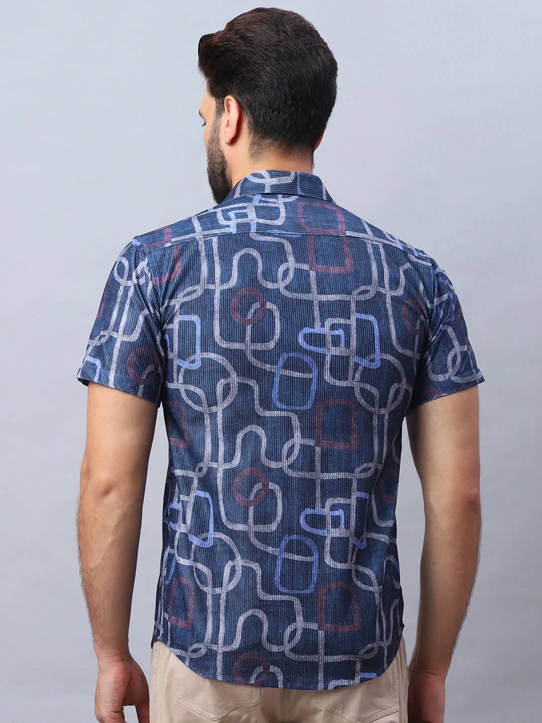 Navy Printed Mens Shirt - Stylish Cotton Casual Shirt for Men