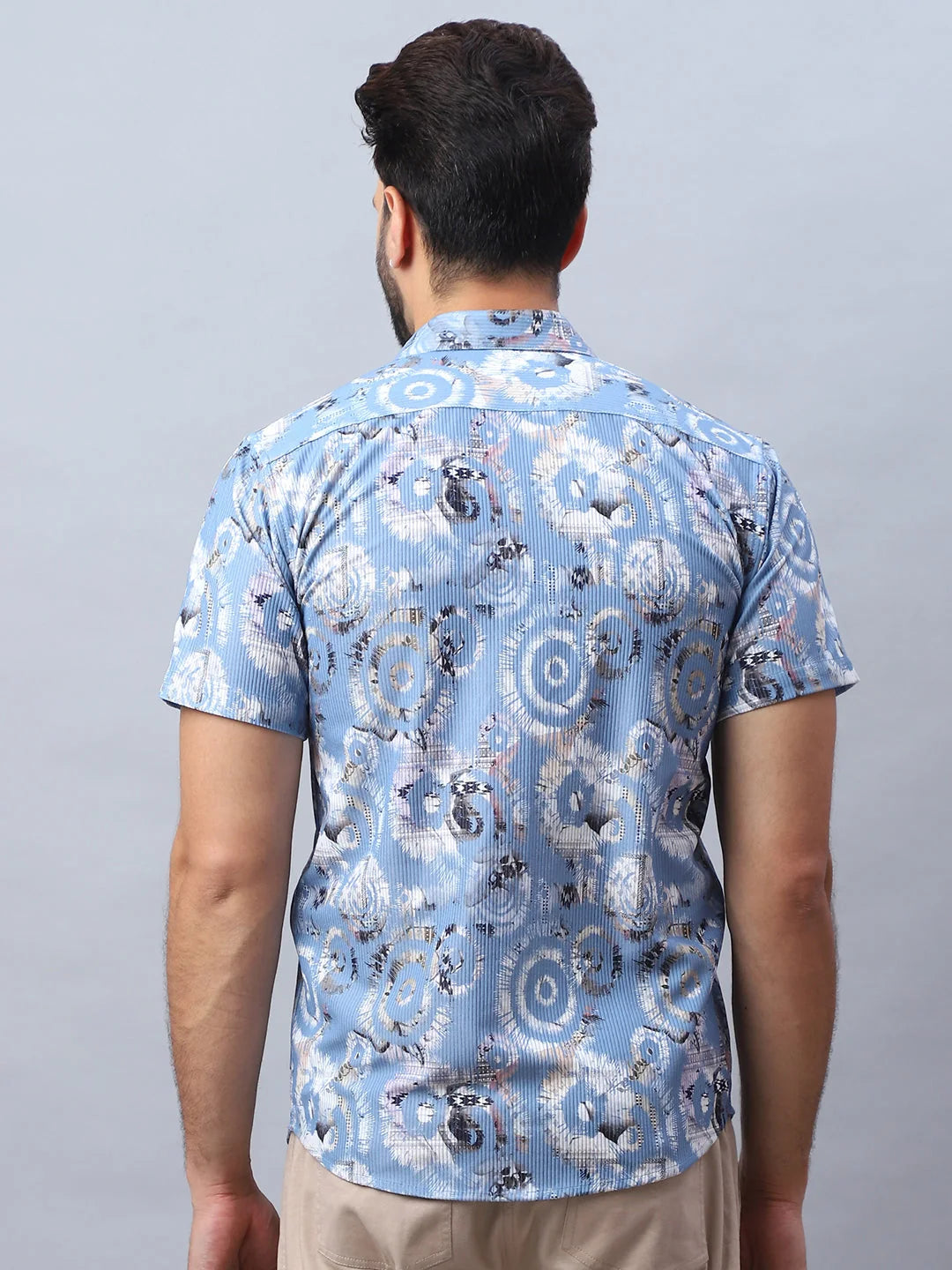Printed Mens Shirt - Sky Blue Cotton Casual Shirt for Men
