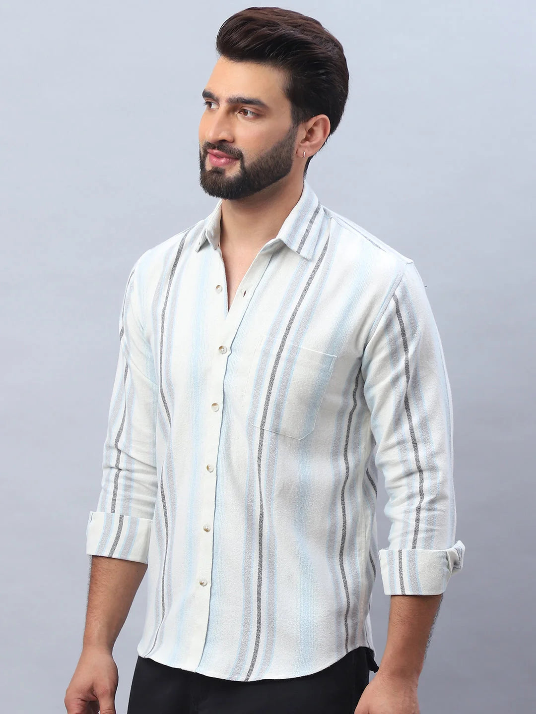 Off-White Striped Linen Cotton Mens Shirt | Casual Style