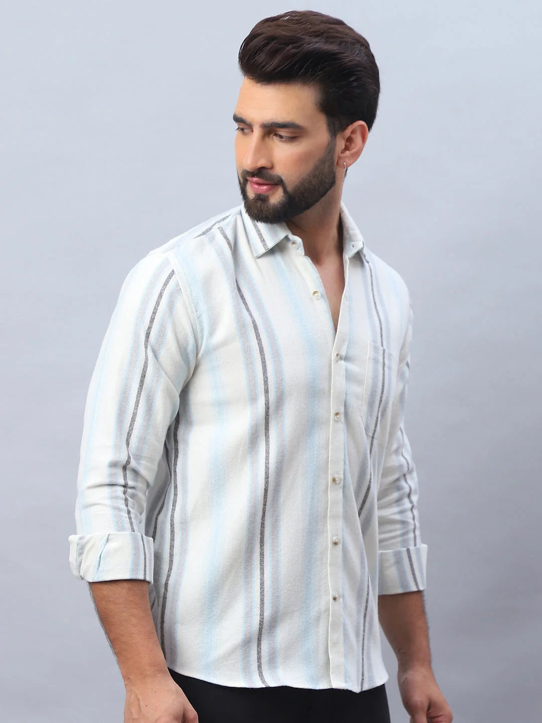Off-White Striped Linen Cotton Mens Shirt | Casual Style
