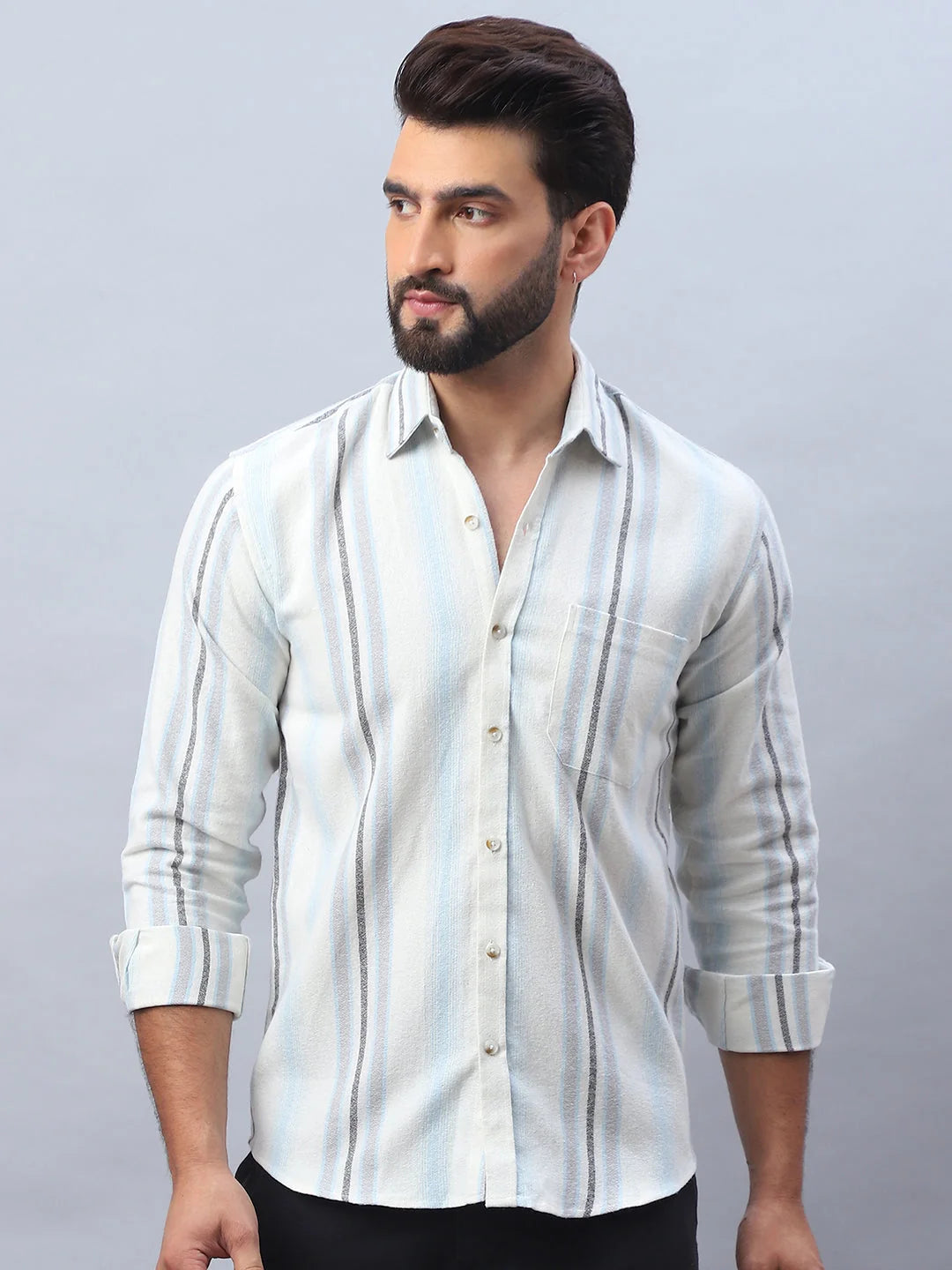 Off-White Striped Linen Cotton Mens Shirt | Casual Style