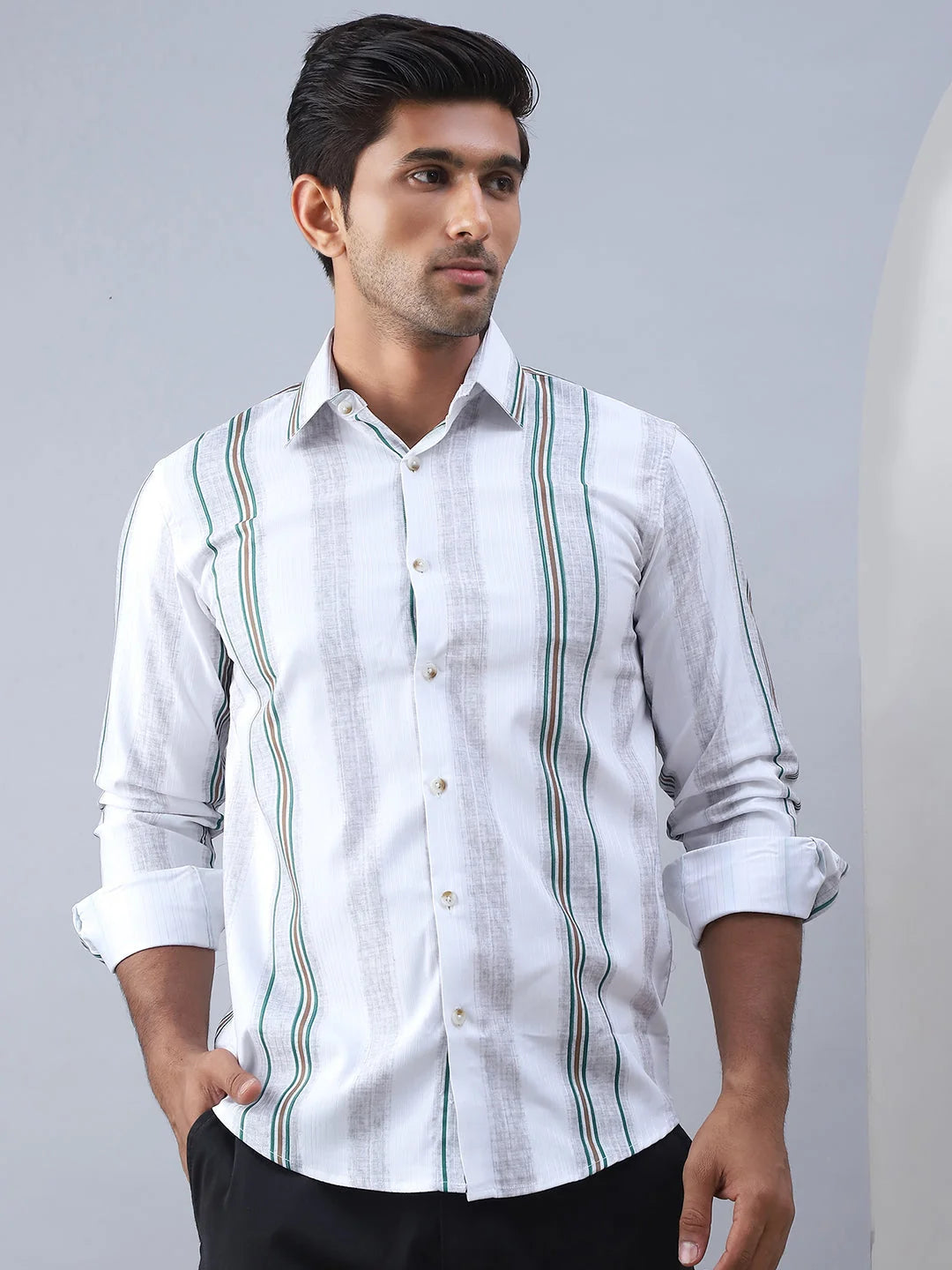 Striped Off-White Cotton Shirt - Mens Casual Shirt | StyleForward