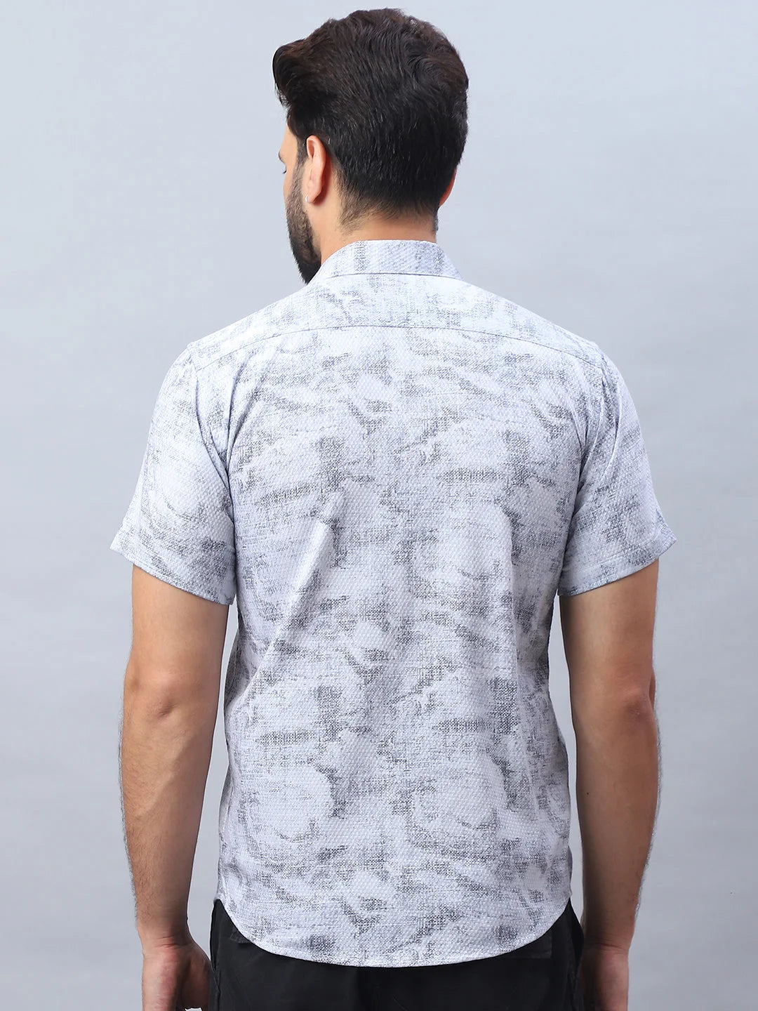 Abstract Printed Mens Shirt - Light Grey Cotton Blend