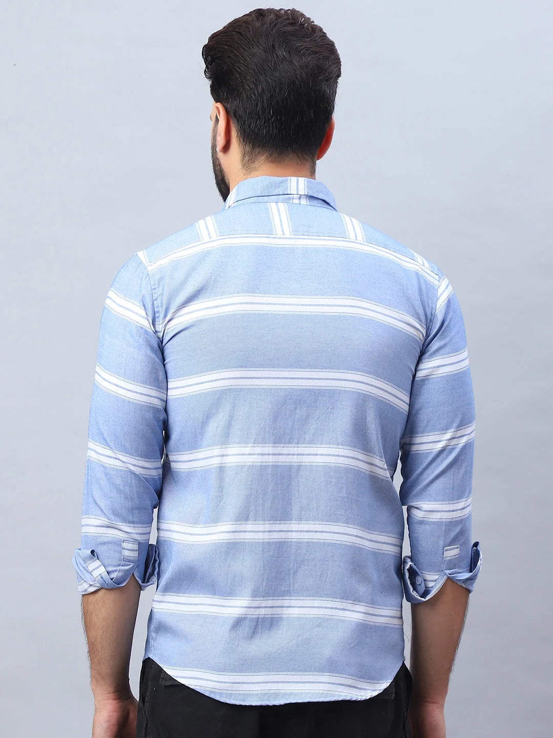 Blue Striped Cotton Mens Shirt | Long Sleeve Casual Wear