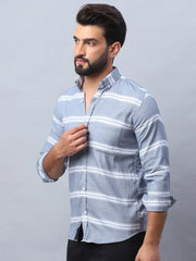 Striped Cotton Casual Shirt For Men-SF-985Grey