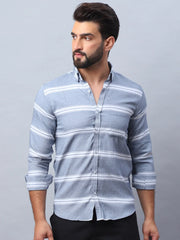 Striped Cotton Casual Shirt For Men-SF-985Grey