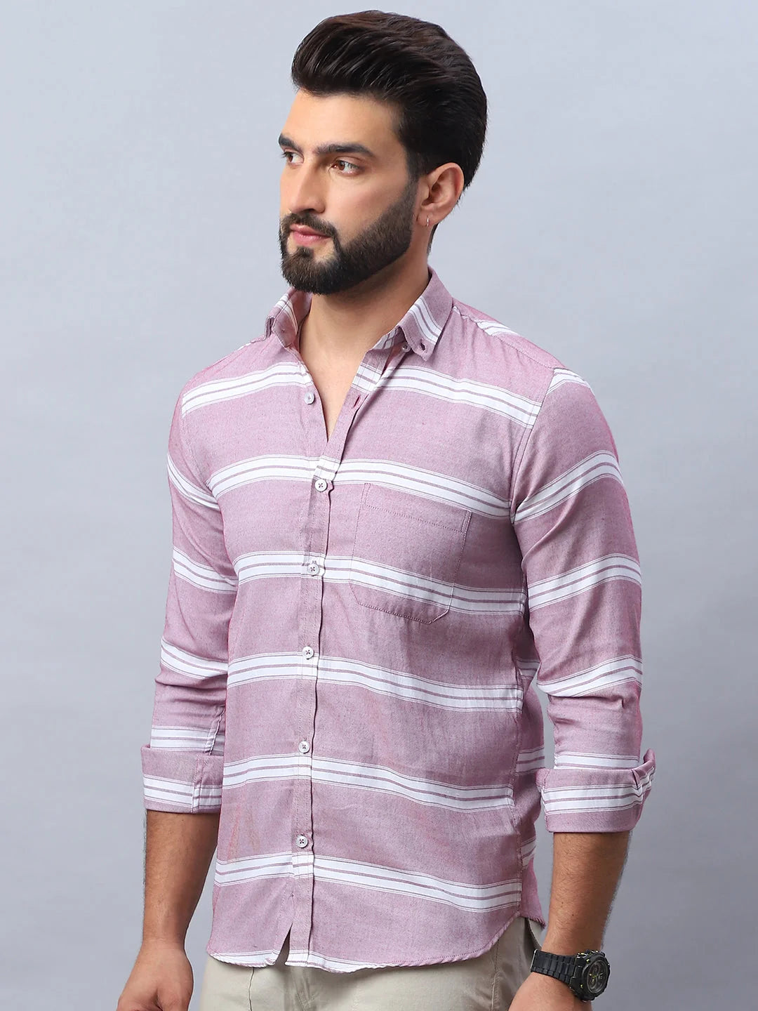 Striped Cotton Casual Shirt - Long Sleeve Mens Shirt