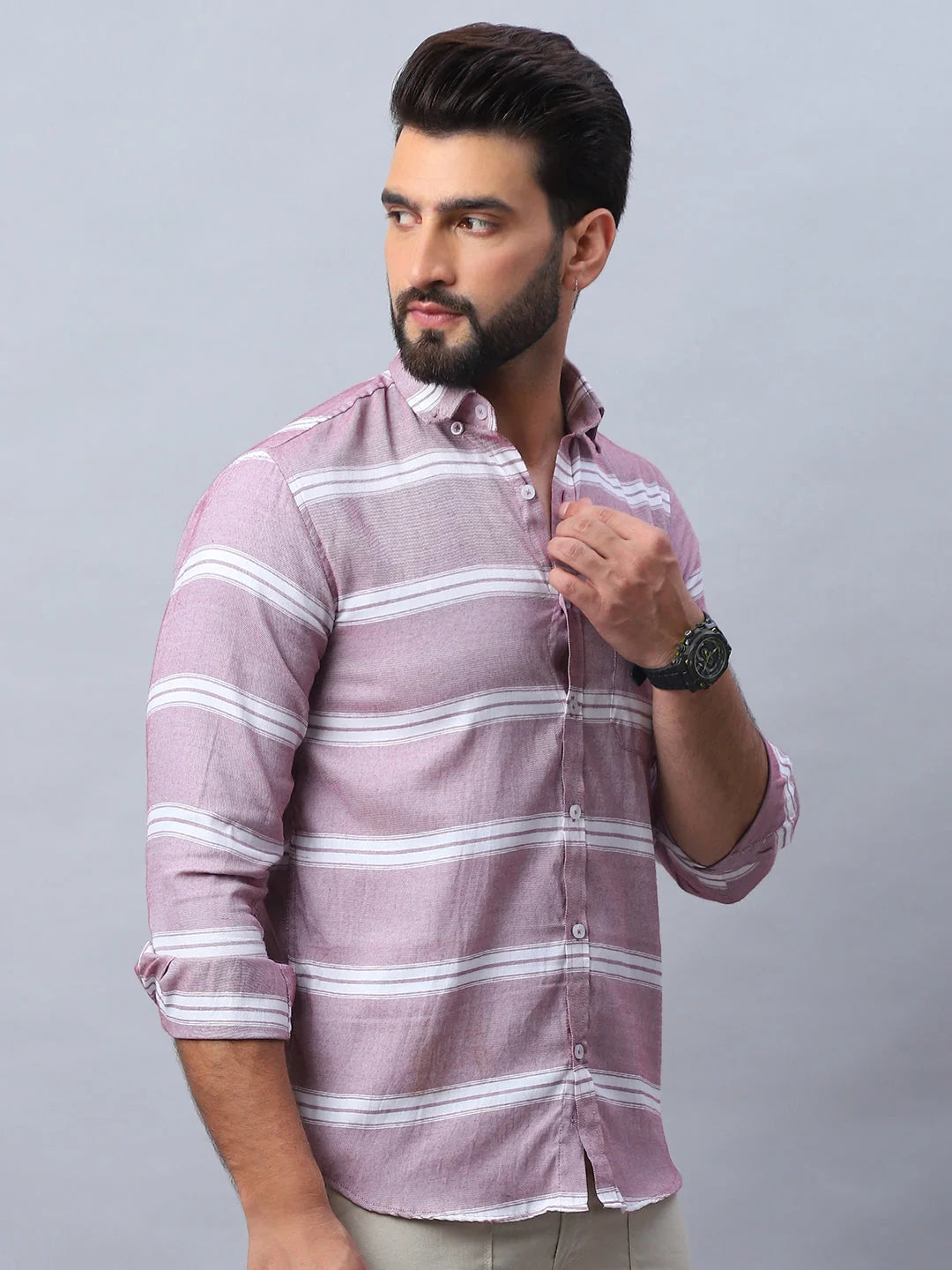 Striped Cotton Casual Shirt - Long Sleeve Mens Shirt