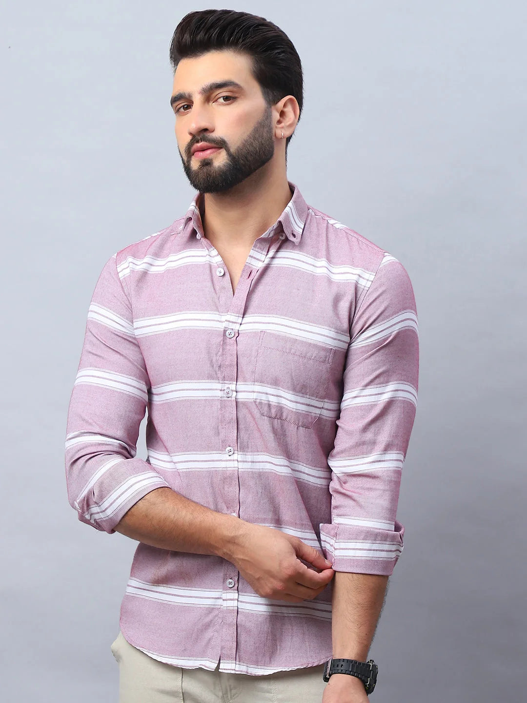Striped Cotton Casual Shirt - Long Sleeve Mens Shirt