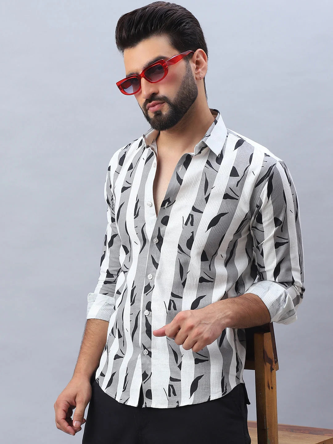 Mens Printed Cotton Shirt - Casual Shirt - SF-986 Grey