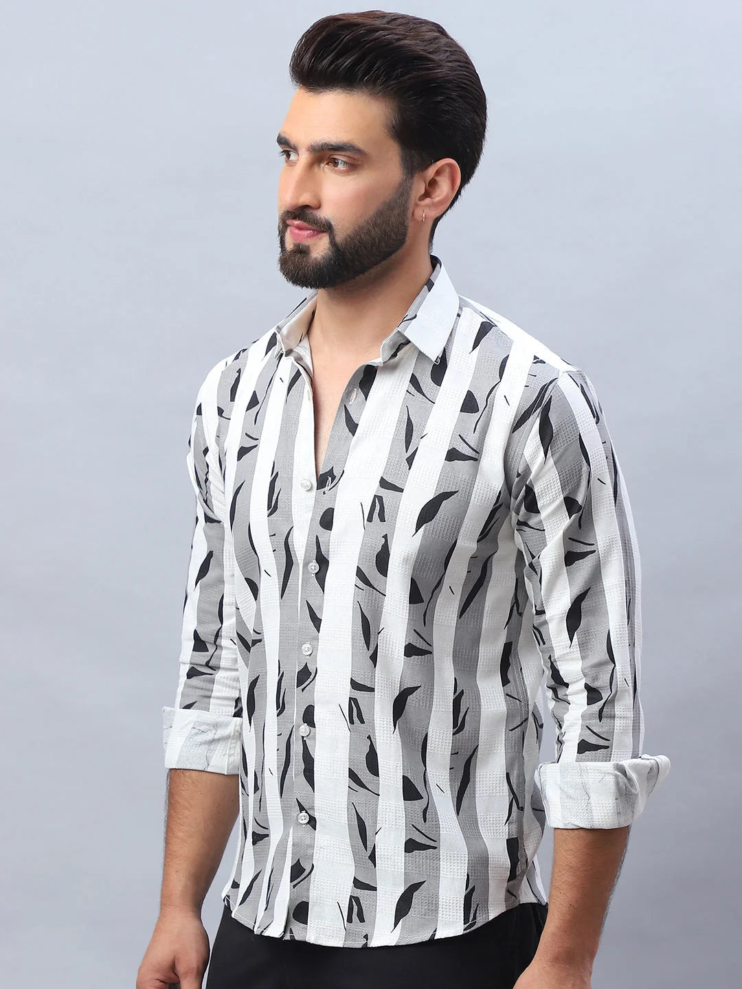 Mens Printed Cotton Shirt - Casual Shirt - SF-986 Grey