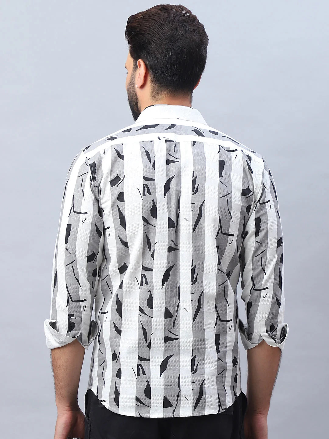 Mens Printed Cotton Shirt - Casual Shirt - SF-986 Grey