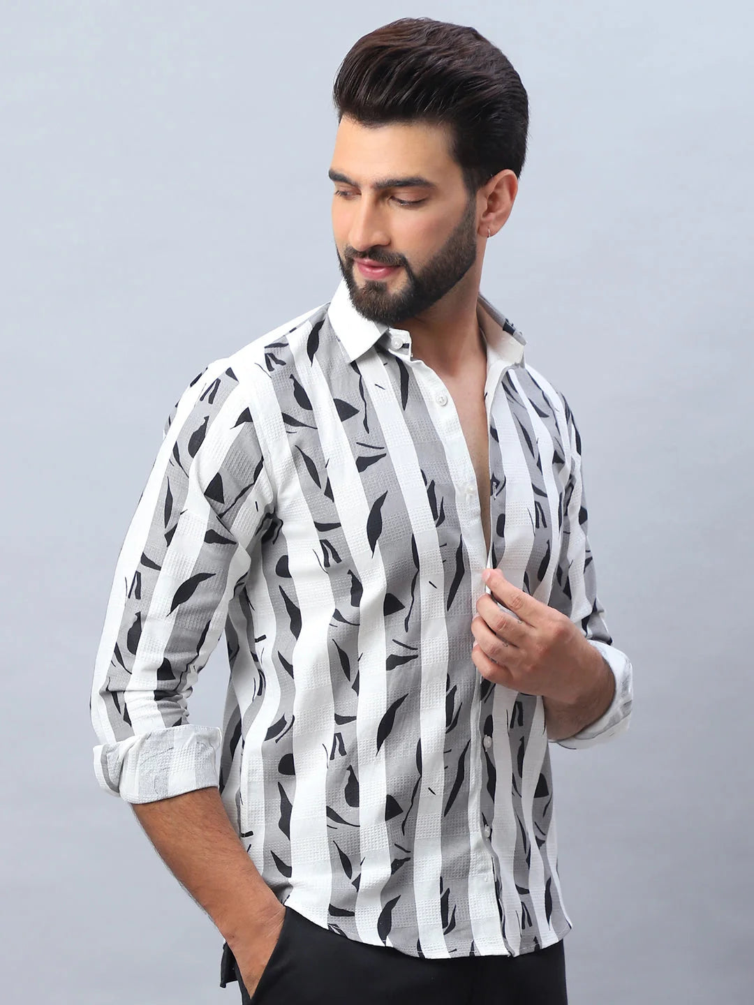 Mens Printed Cotton Shirt - Casual Shirt - SF-986 Grey