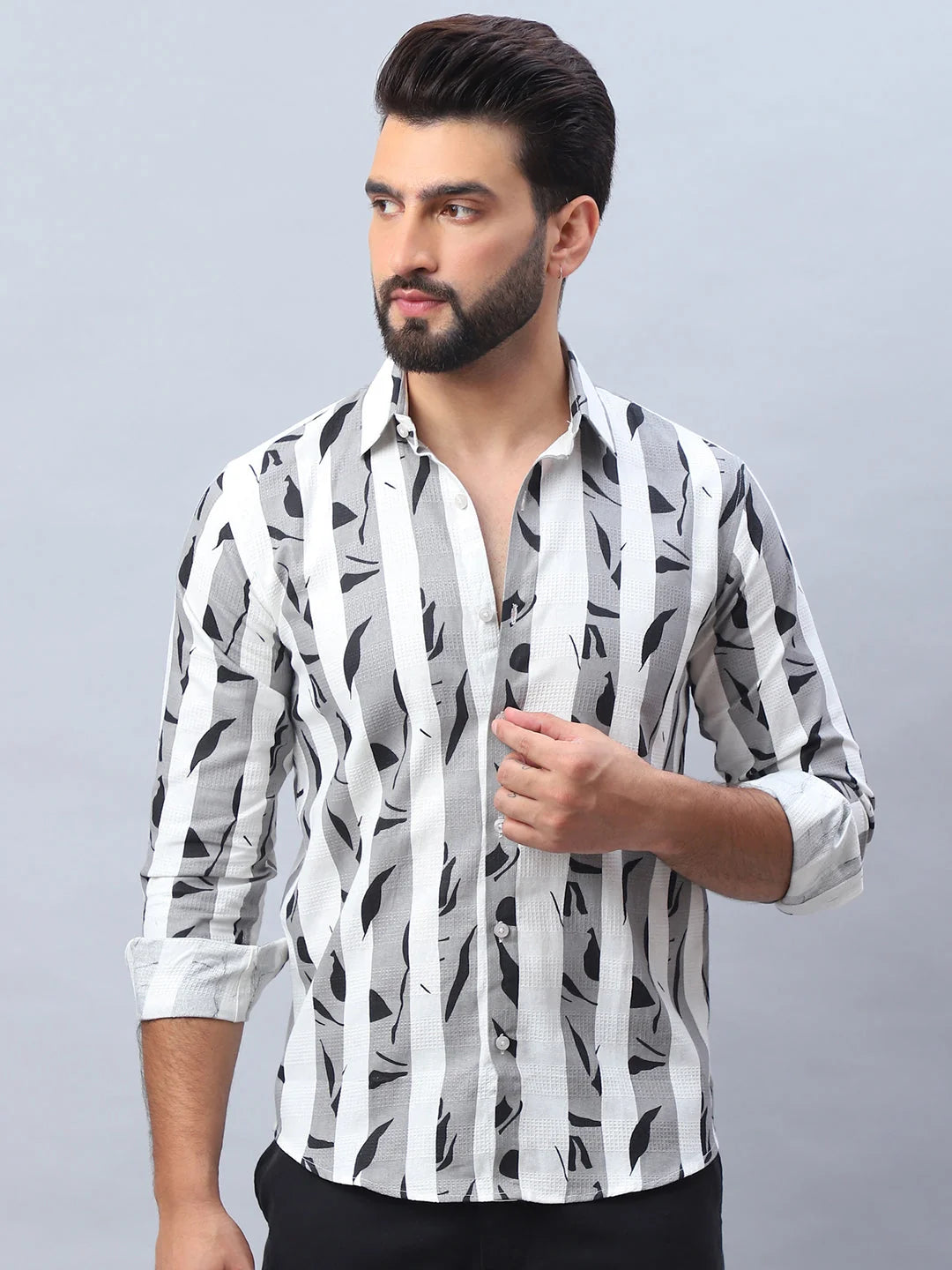 Mens Printed Cotton Shirt - Casual Shirt - SF-986 Grey