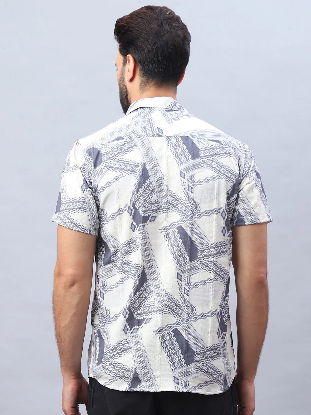 Grey Abstract Printed Mens Shirt - Casual Cotton Shirt