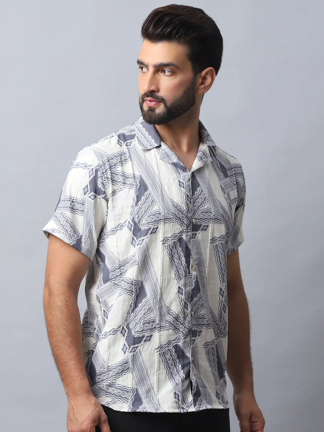 Grey Abstract Printed Mens Shirt - Casual Cotton Shirt