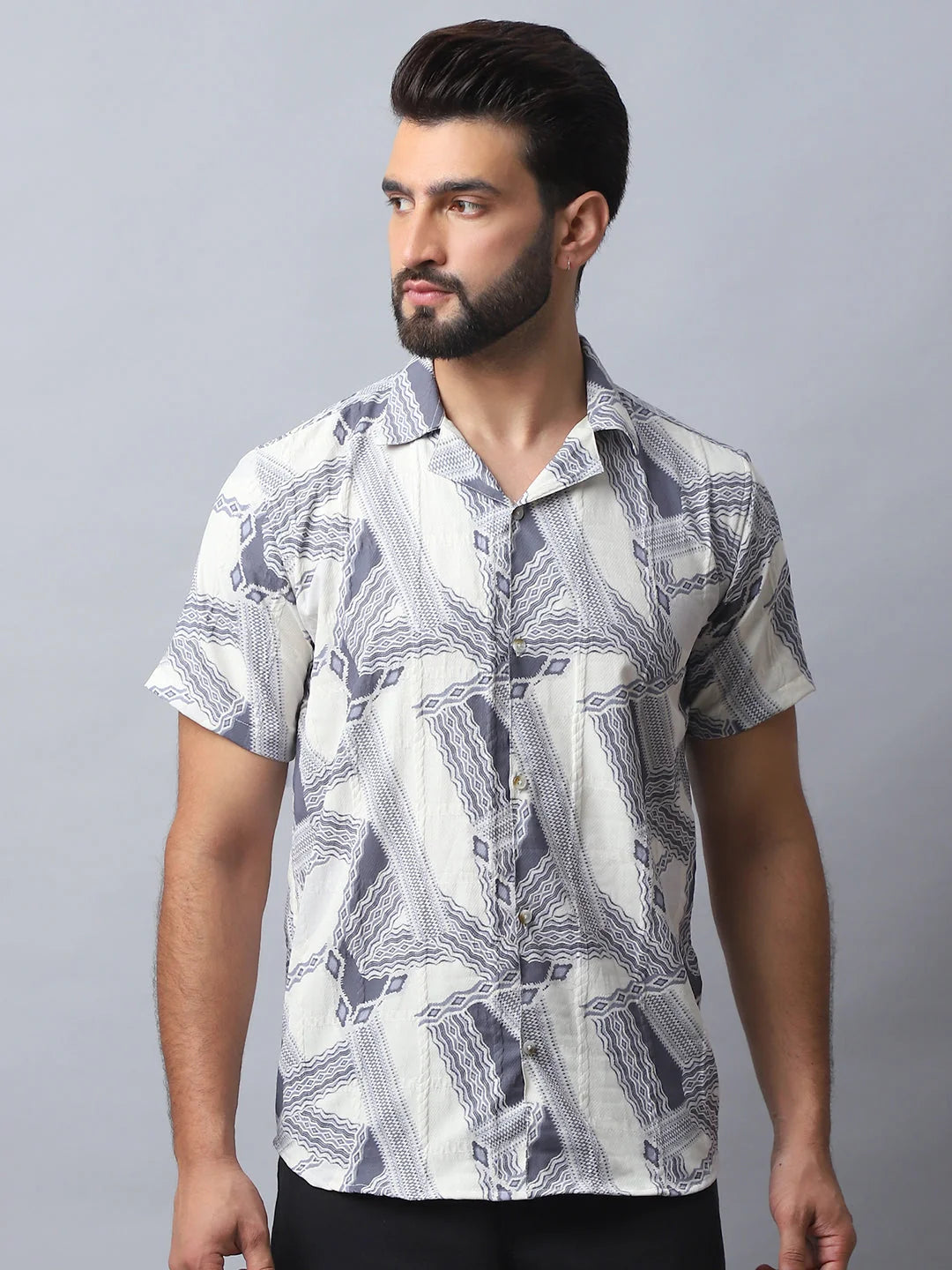 Grey Abstract Printed Mens Shirt - Casual Cotton Shirt