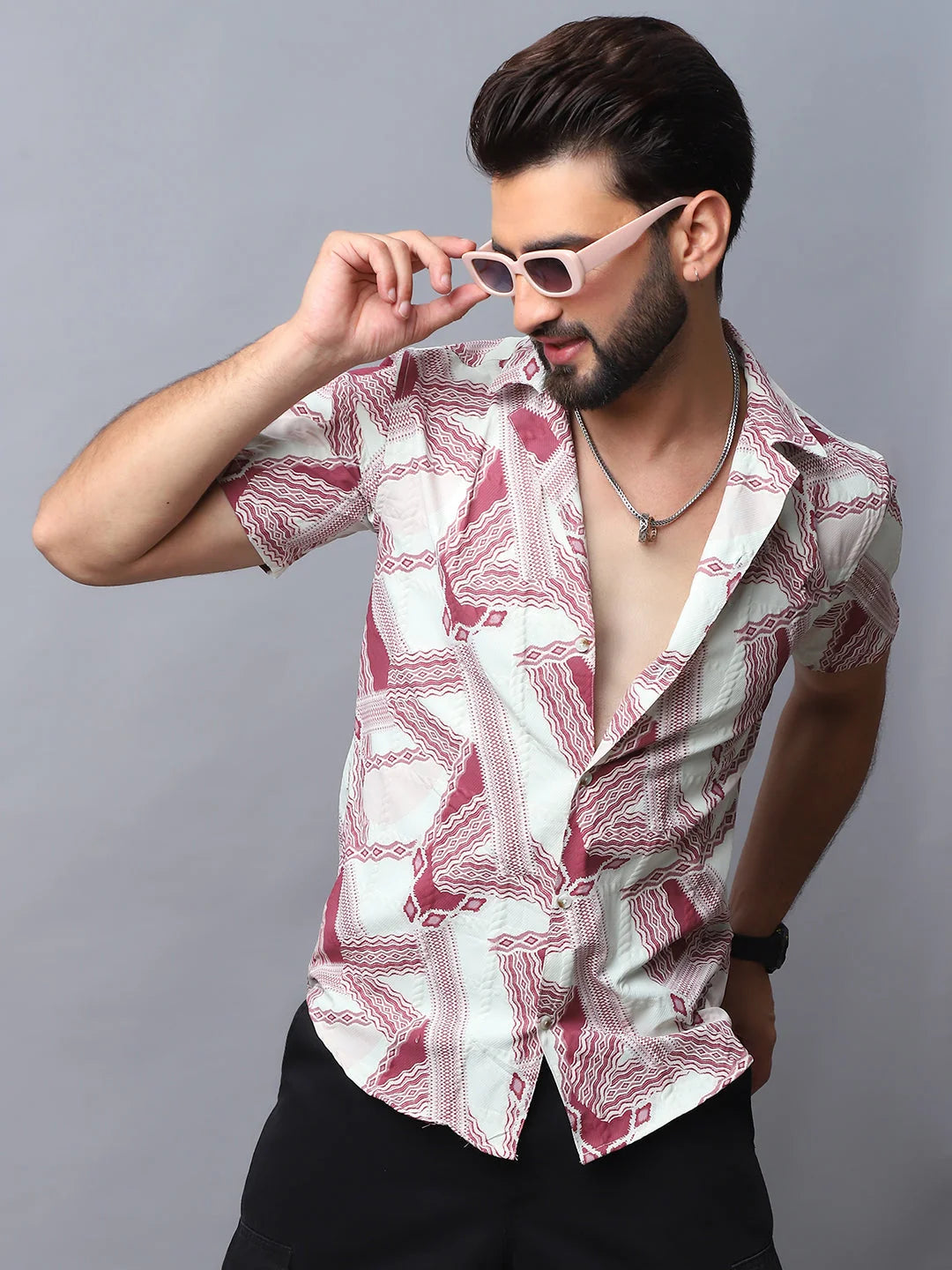 Red Abstract Printed Mens Shirt - Cotton Casual Shirt