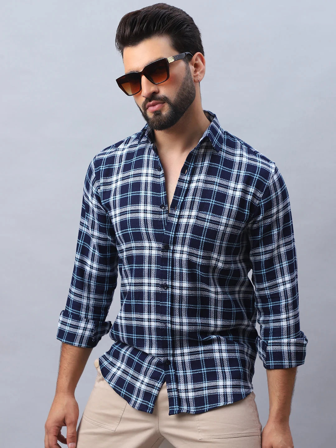 Checked Pure Cotton Casual Shirt for Men-SF-988Blue