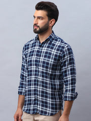Checked Pure Cotton Casual Shirt for Men-SF-988Blue