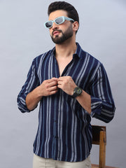Striped Pure Cotton Casual Shirt for Men-SF-988Navy