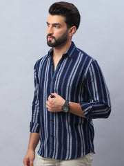 Striped Pure Cotton Casual Shirt for Men-SF-988Navy
