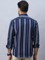 Striped Pure Cotton Casual Shirt for Men-SF-988Navy