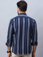 Striped Pure Cotton Casual Shirt for Men-SF-988Navy