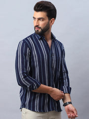 Striped Pure Cotton Casual Shirt for Men-SF-988Navy