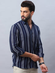 Striped Pure Cotton Casual Shirt for Men-SF-988Navy
