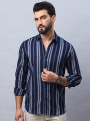 Striped Pure Cotton Casual Shirt for Men-SF-988Navy