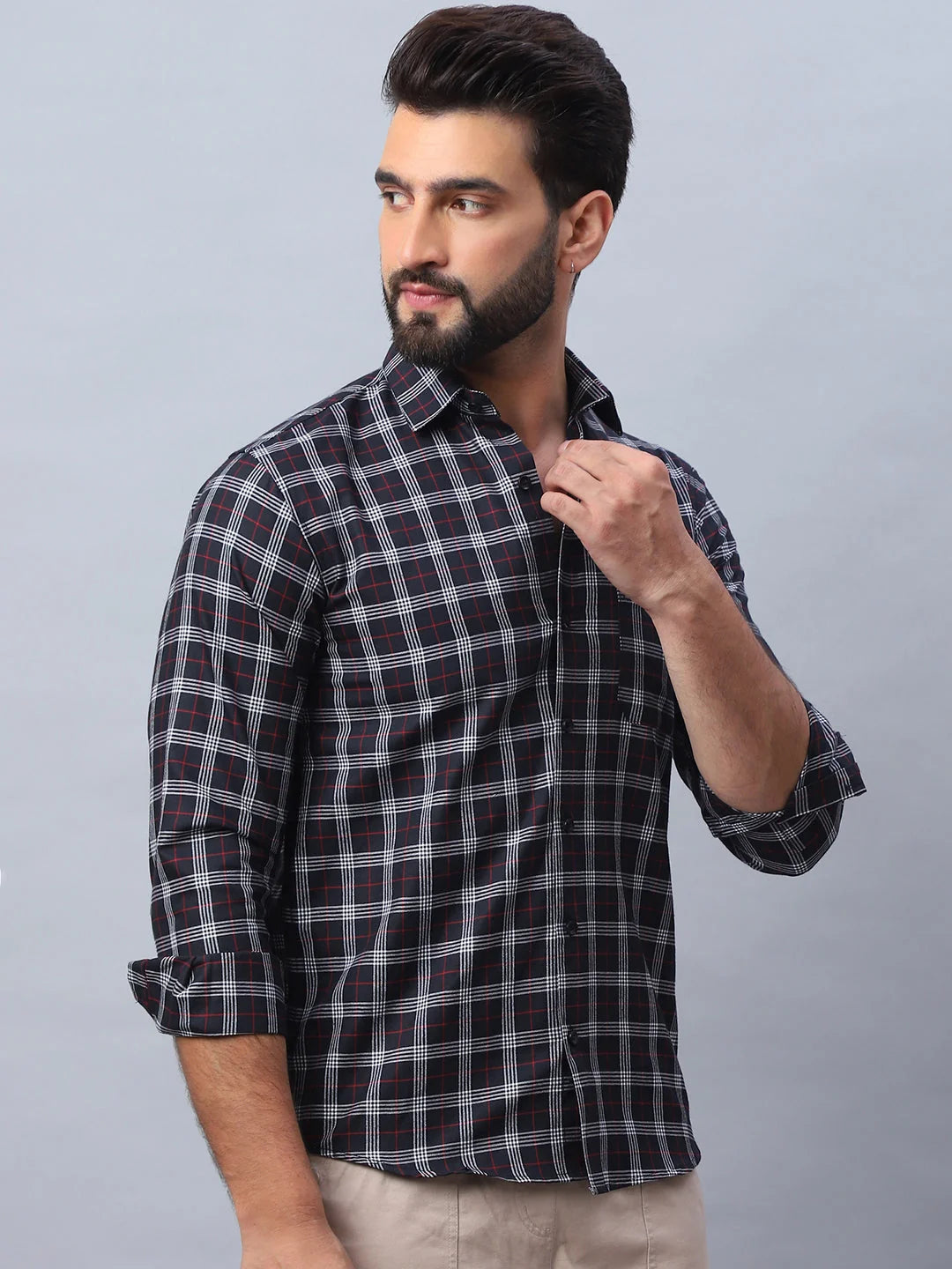 Black Checked Cotton Shirt - Mens Formal Shirt, Long Sleeve