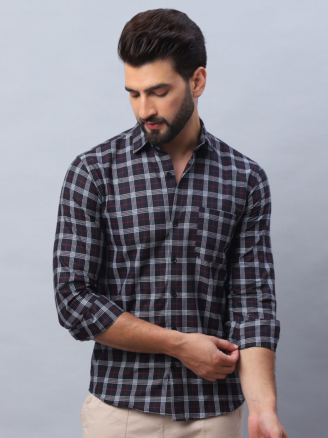 Black Checked Cotton Shirt - Mens Formal Shirt, Long Sleeve