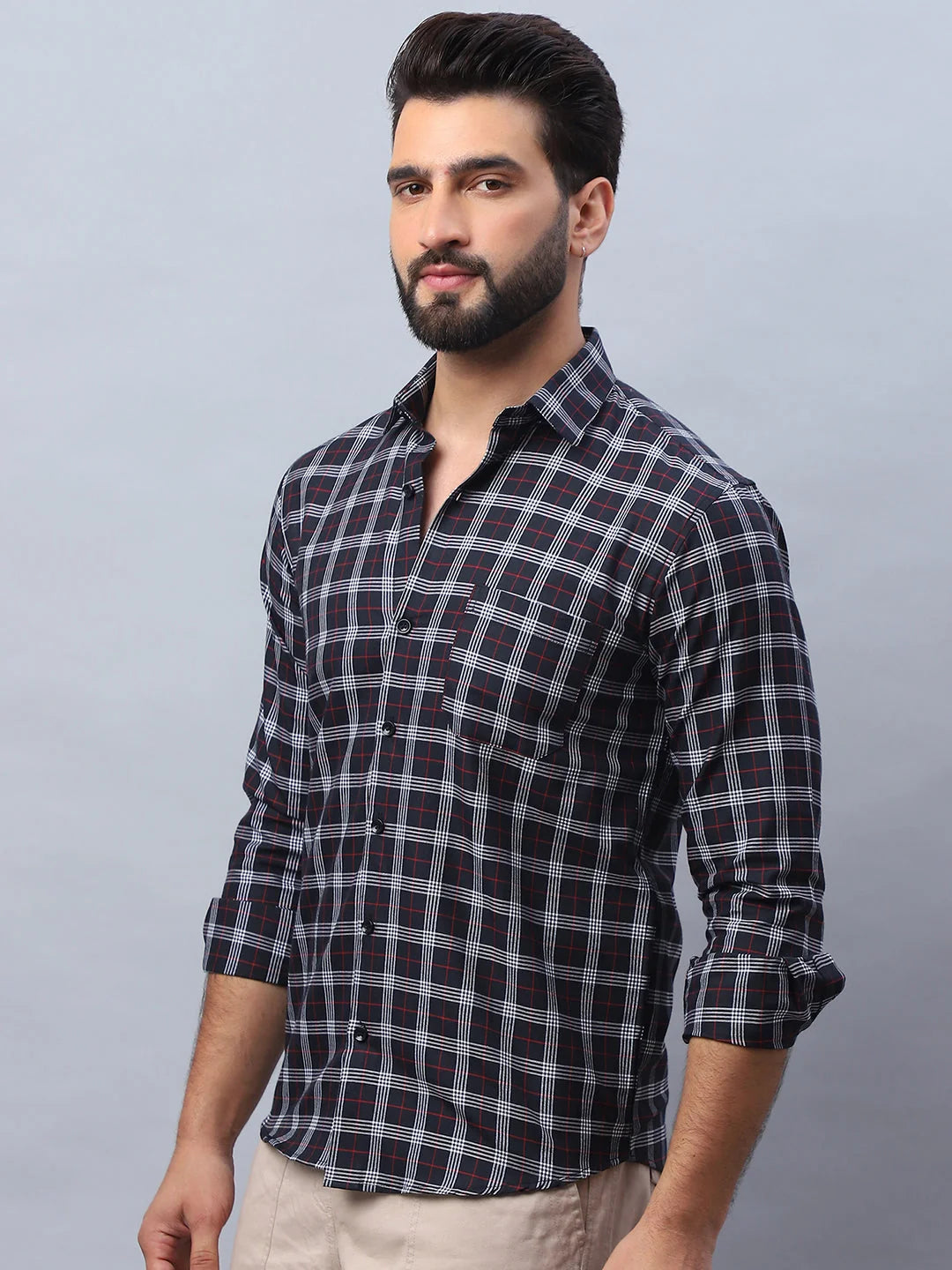 Black Checked Cotton Shirt - Mens Formal Shirt, Long Sleeve