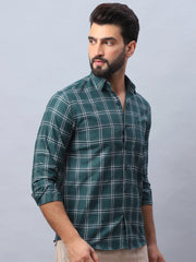 Checked Pure Cotton Casual Shirt for Men-SF-989Green