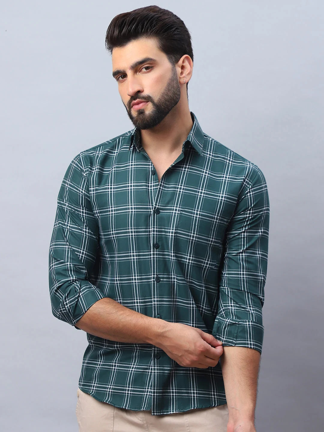 Green Checked Cotton Shirt - Casual Mens Shirt for Everyday