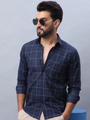 Checked Pure Cotton Casual Shirt for Men-SF-989Navy