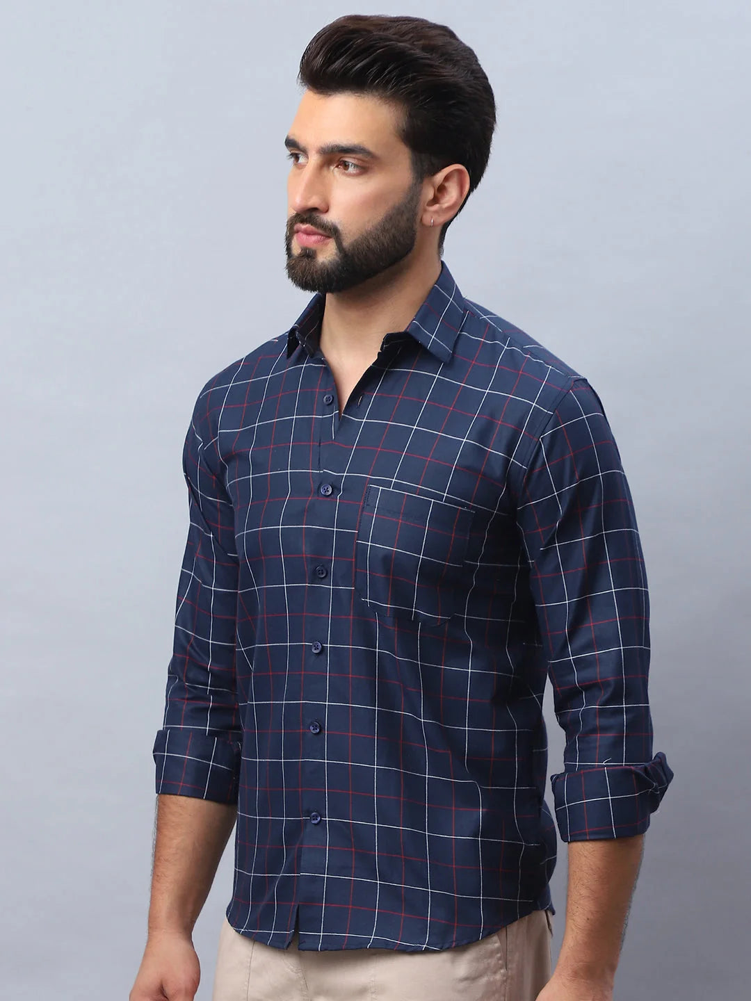 Navy Checked Cotton Shirt - Mens Shirt, Casual Style