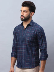 Checked Pure Cotton Casual Shirt for Men-SF-989Navy