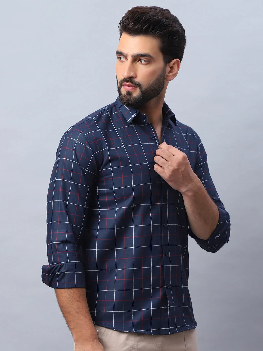Navy Checked Cotton Shirt - Mens Shirt, Casual Style
