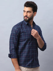 Checked Pure Cotton Casual Shirt for Men-SF-989Navy